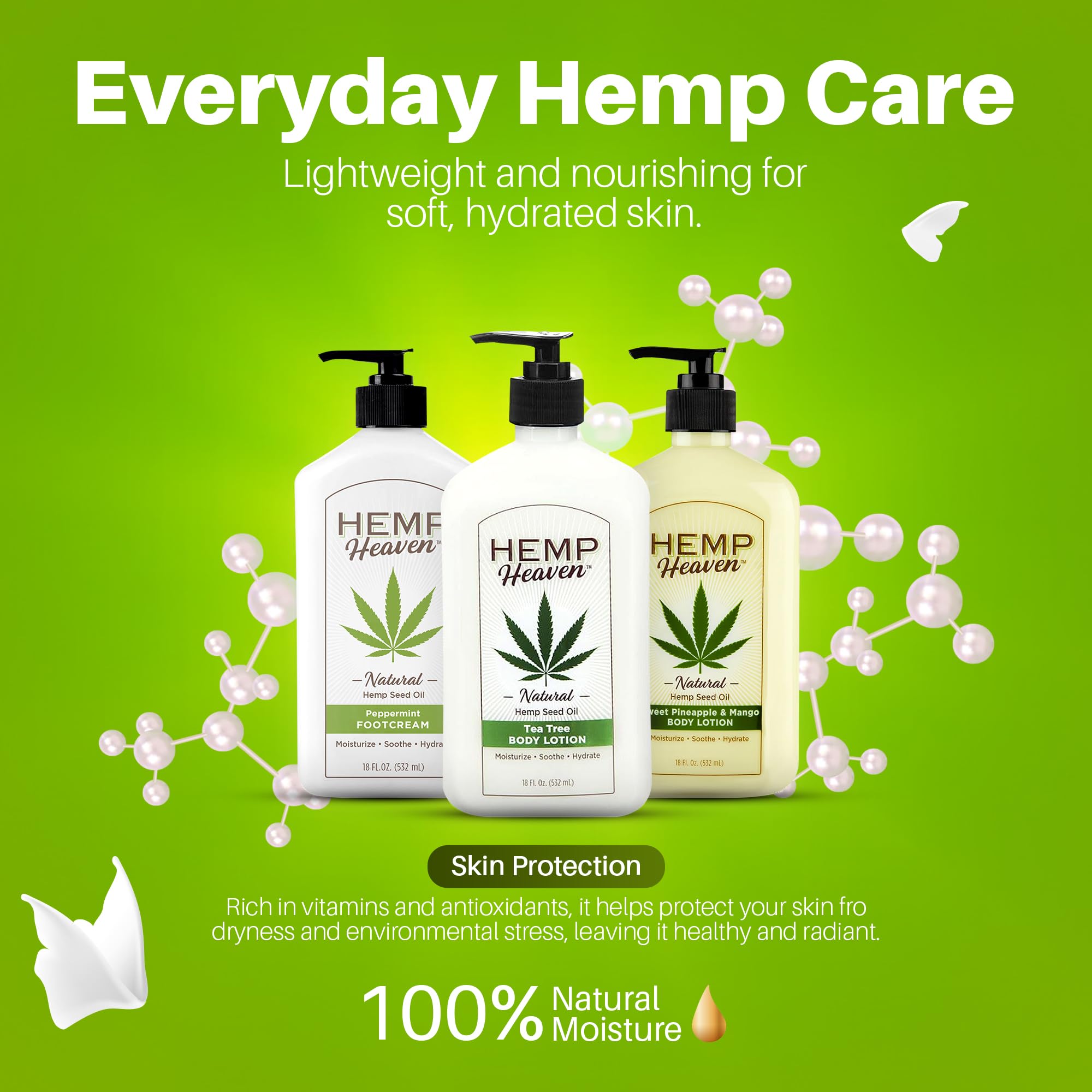 Paraben-free label on Hemp Heaven lotion bottle, safe daily skincare.