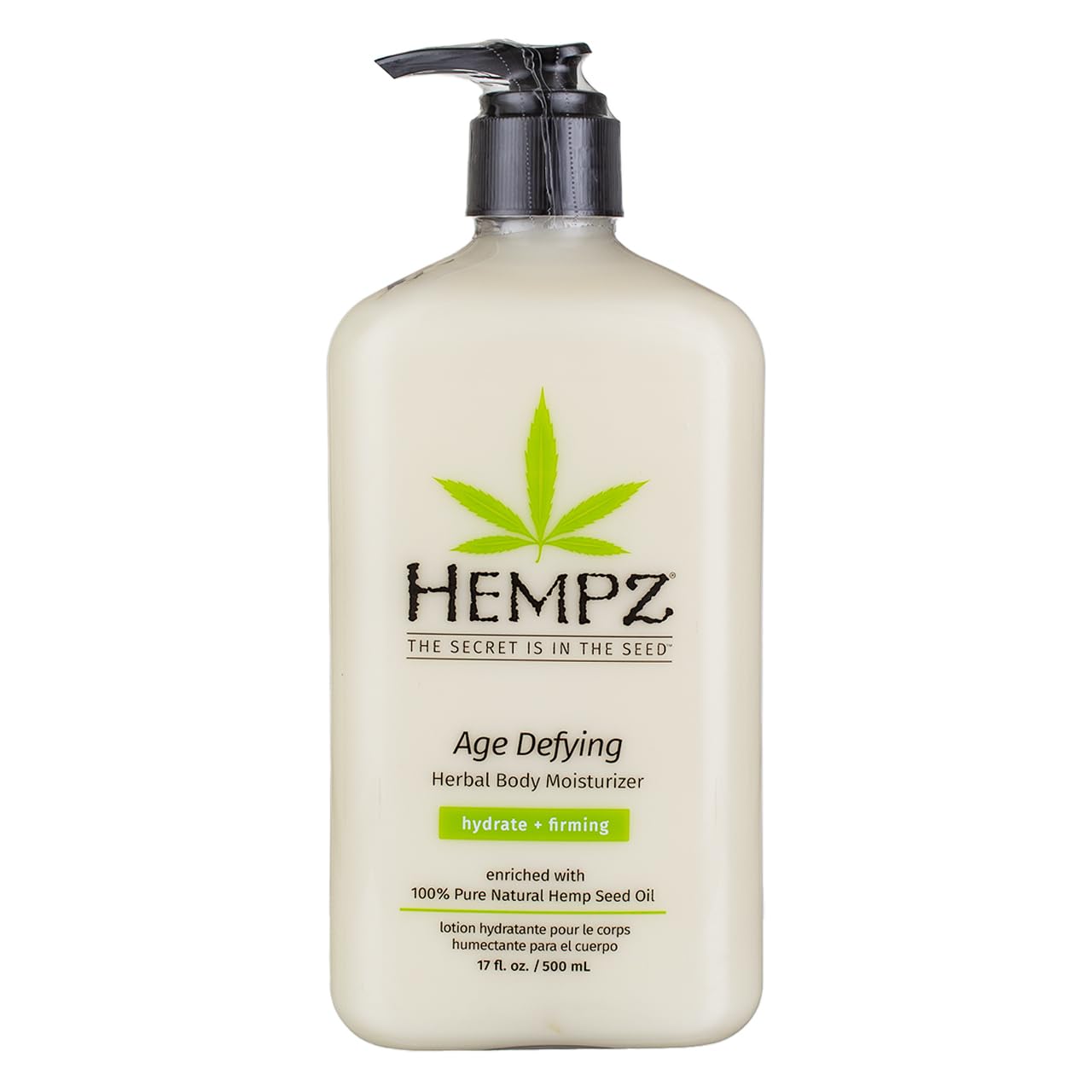 Hempz Age Defying Body Moisturizer bottle with pump for easy application and hydration