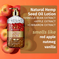 Hempz Apple Cider Nutmeg scented lotion highlighting fall-inspired aroma.
