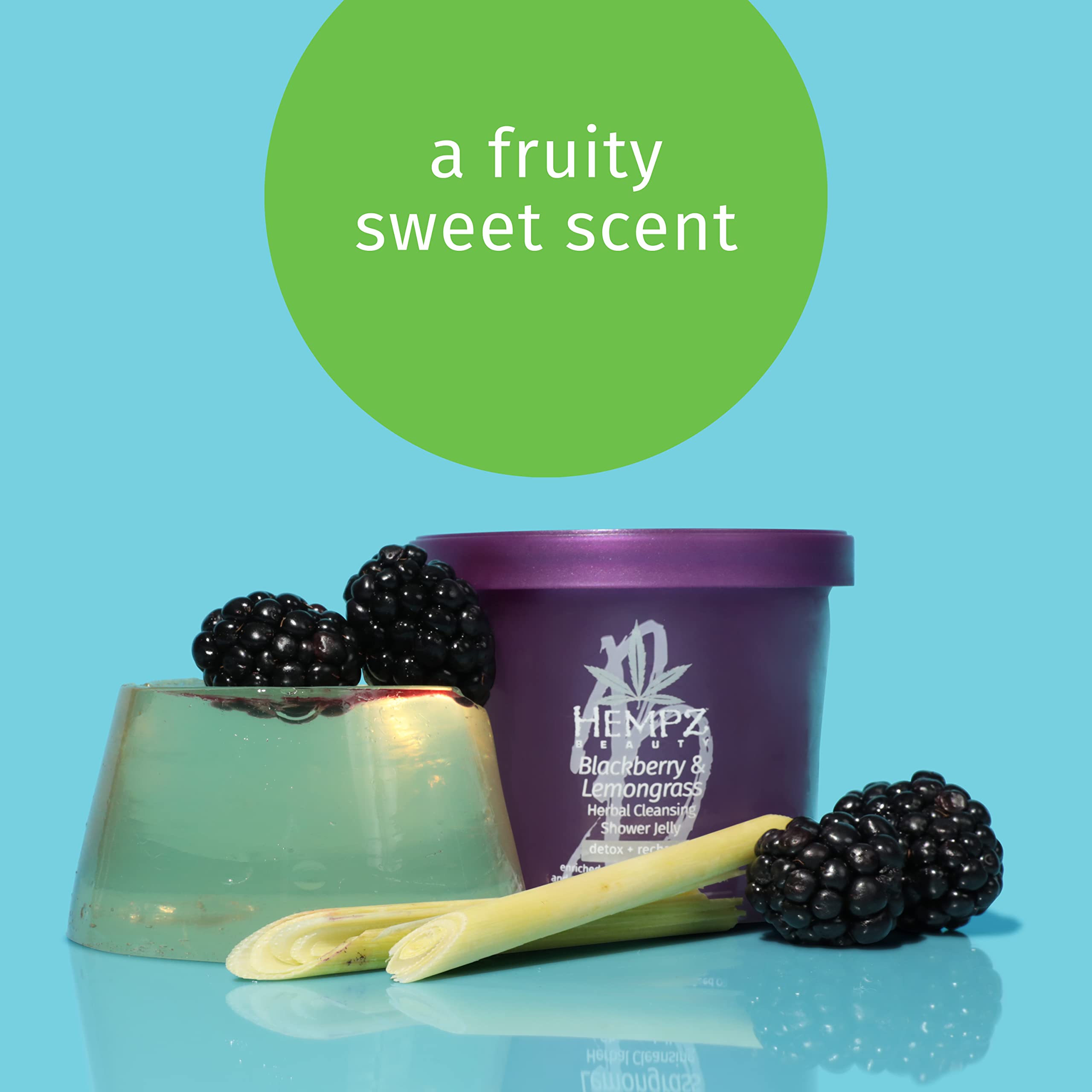 Hempz blackberry lemongrass jelly ingredients closeup highlights hemp seed oil nourishment