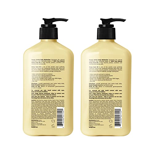 Hempz body lotion pump close-up showing silky texture and nourishing feel.