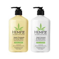 Hempz body lotion bottle with Sweet Pineapple & Honey Melon, daily moisture for soft skin