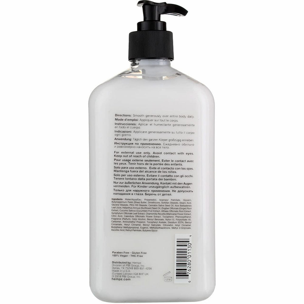 Hempz Body Moisturizer Original 17 oz ingredients highlight hemp seed oil and shea butter.