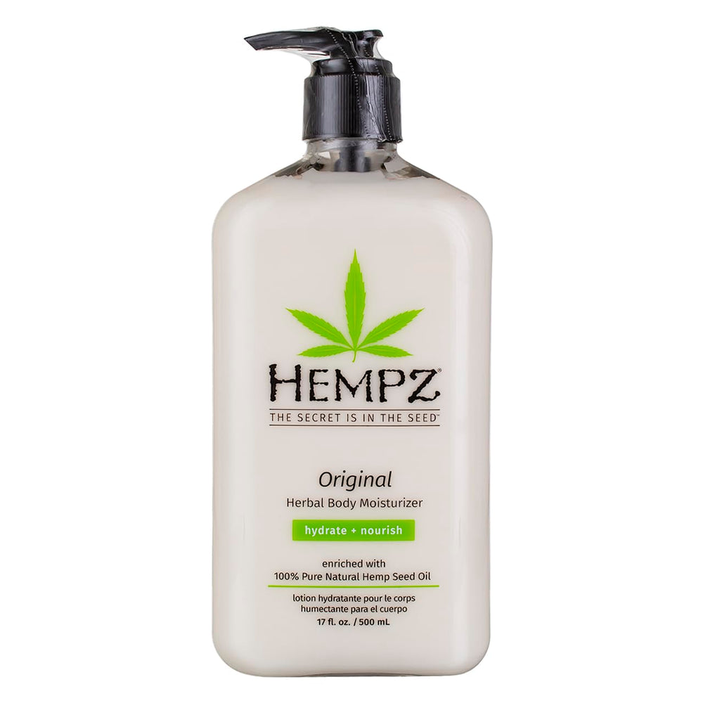 Hempz Body Moisturizer Original 17 oz packaging for easy daily hydration.