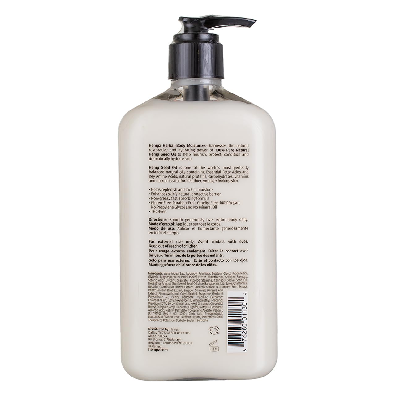 Hempz Body Moisturizer Original 17 oz pump top enables controlled, mess-free application.
