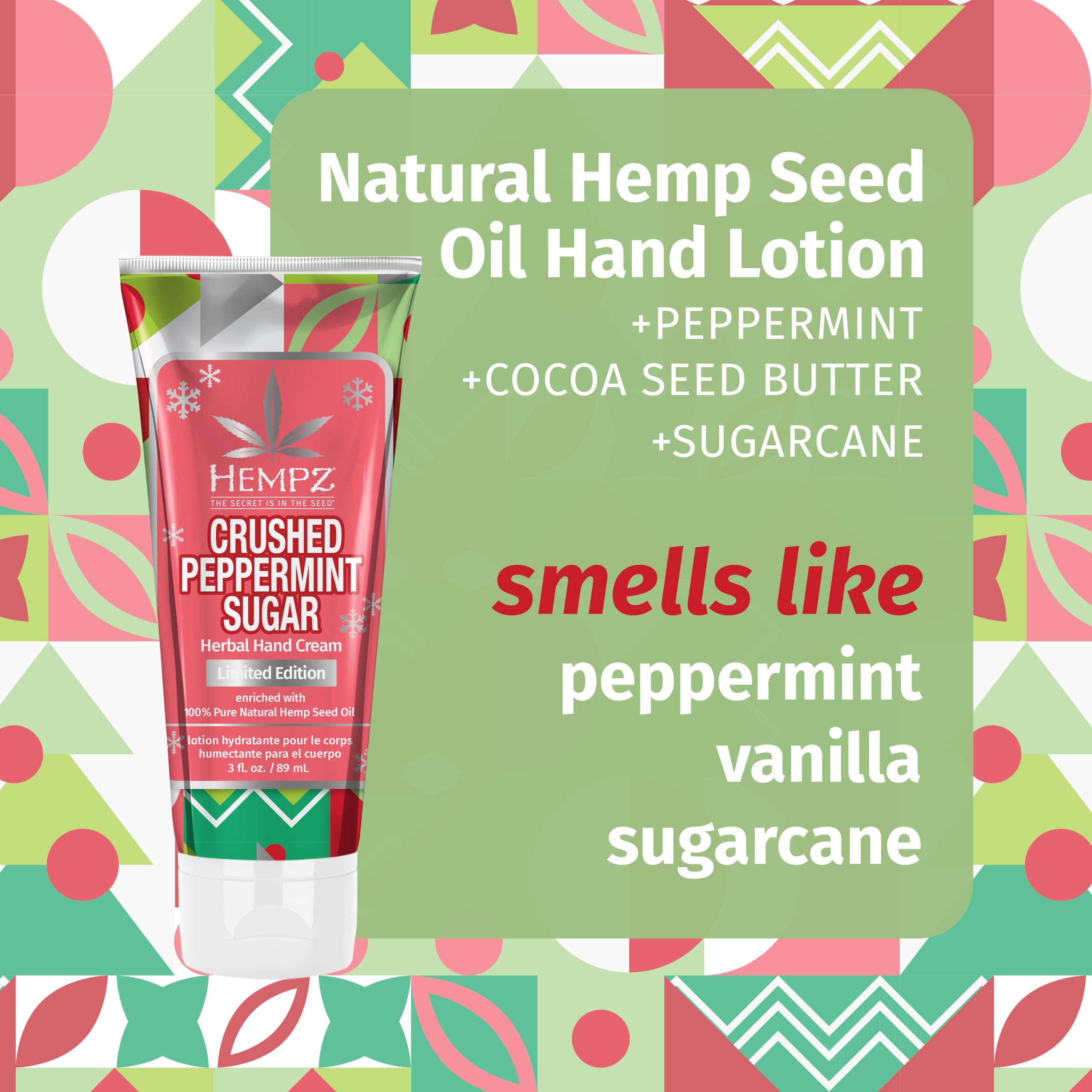 Hempz bottle highlighting hemp seed oil as the moisturizing base.