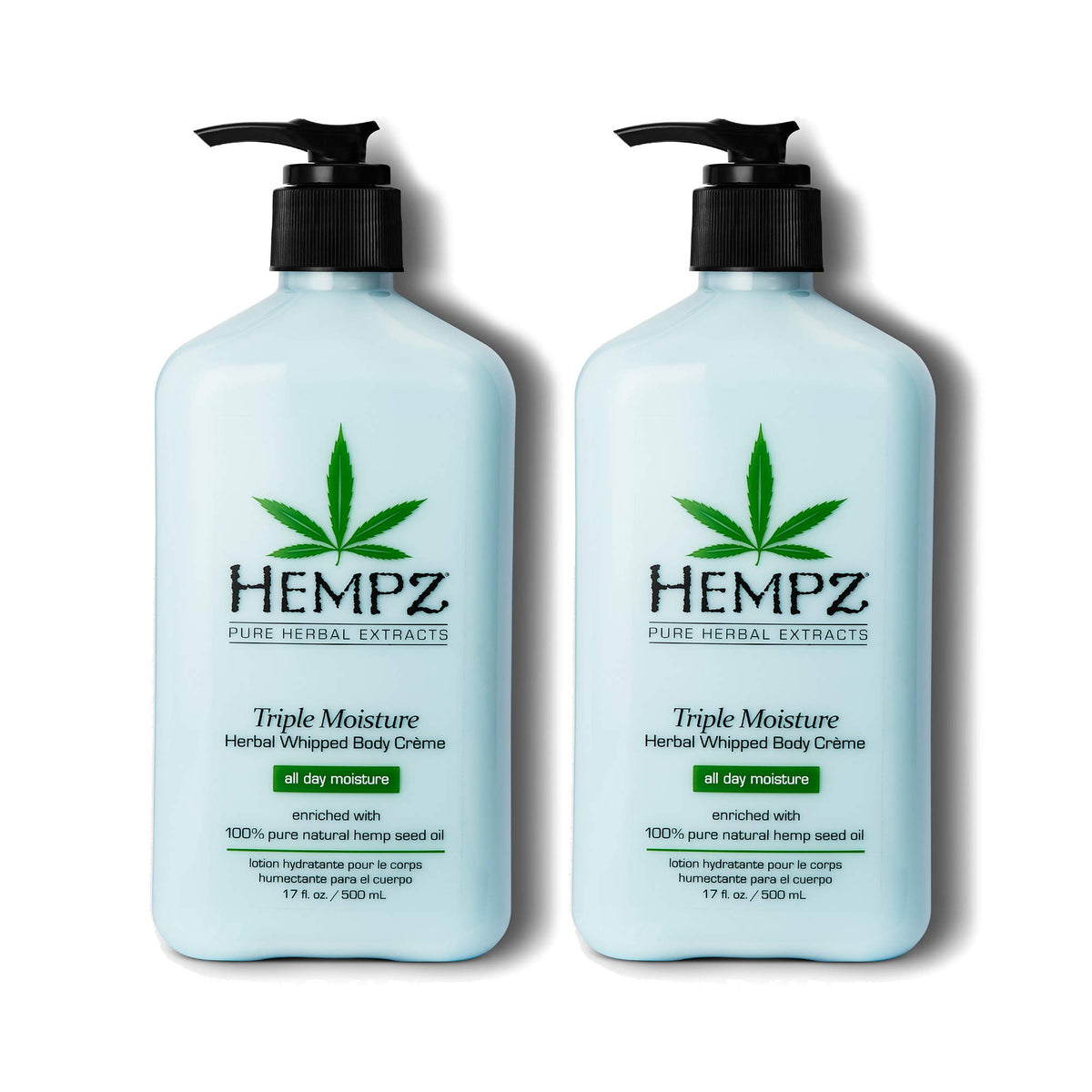 Hempz triple moisture whipped body cream jar closeup for lasting hydration.