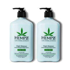 Hempz triple moisture whipped body cream jar closeup for lasting hydration.