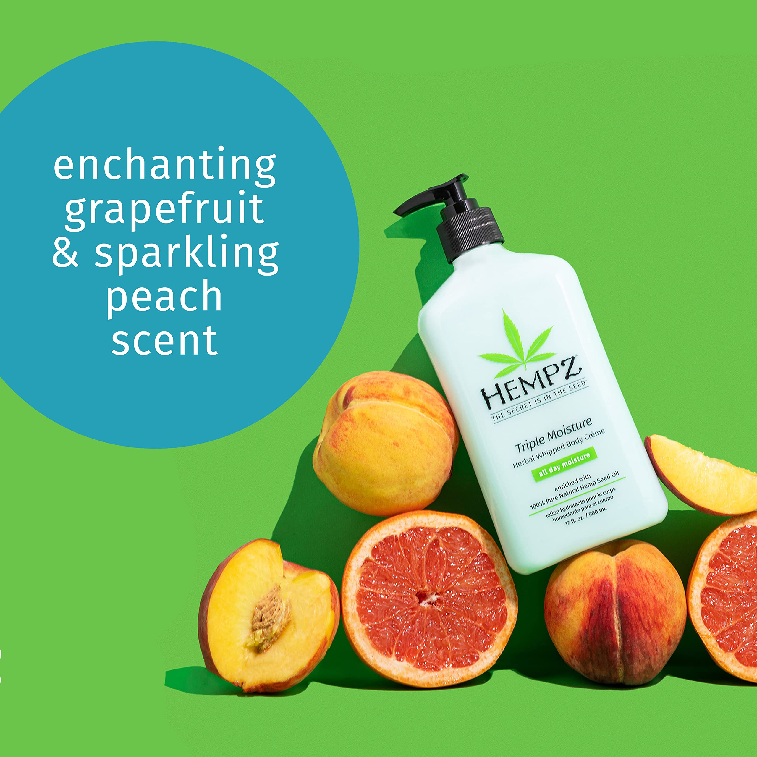 Hempz triple moisture whipped creme with apple fruit extract nourishes and refreshes dry skin.