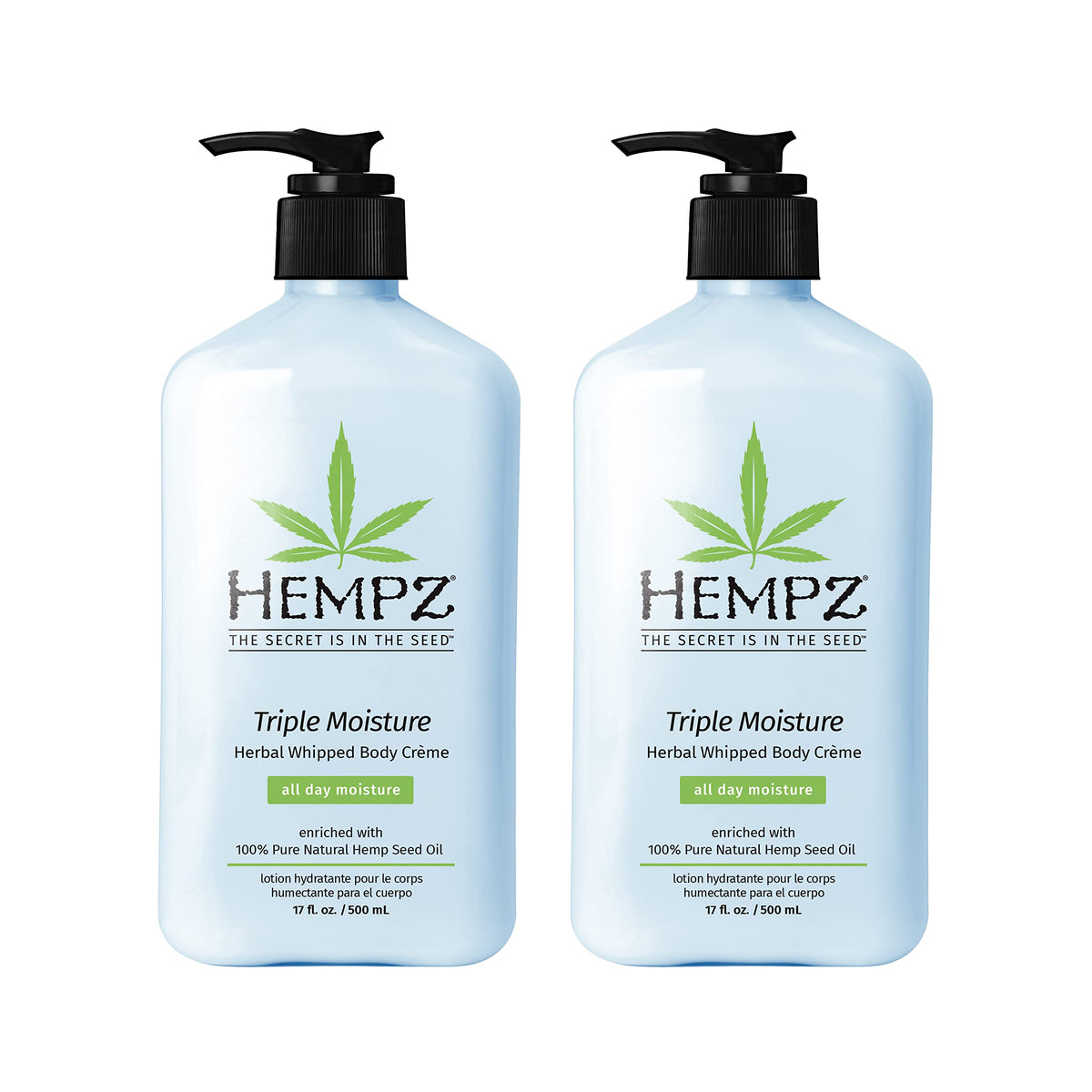 Hempz triple moisture whipped creme jar two-pack provides rich hydration for daily use.