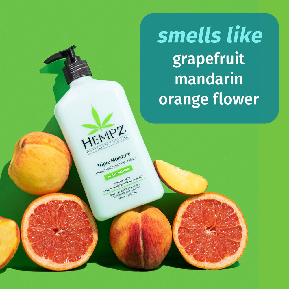 Hempz triple moisture whipped creme texture closeup highlights airy consistency and smooth glide.