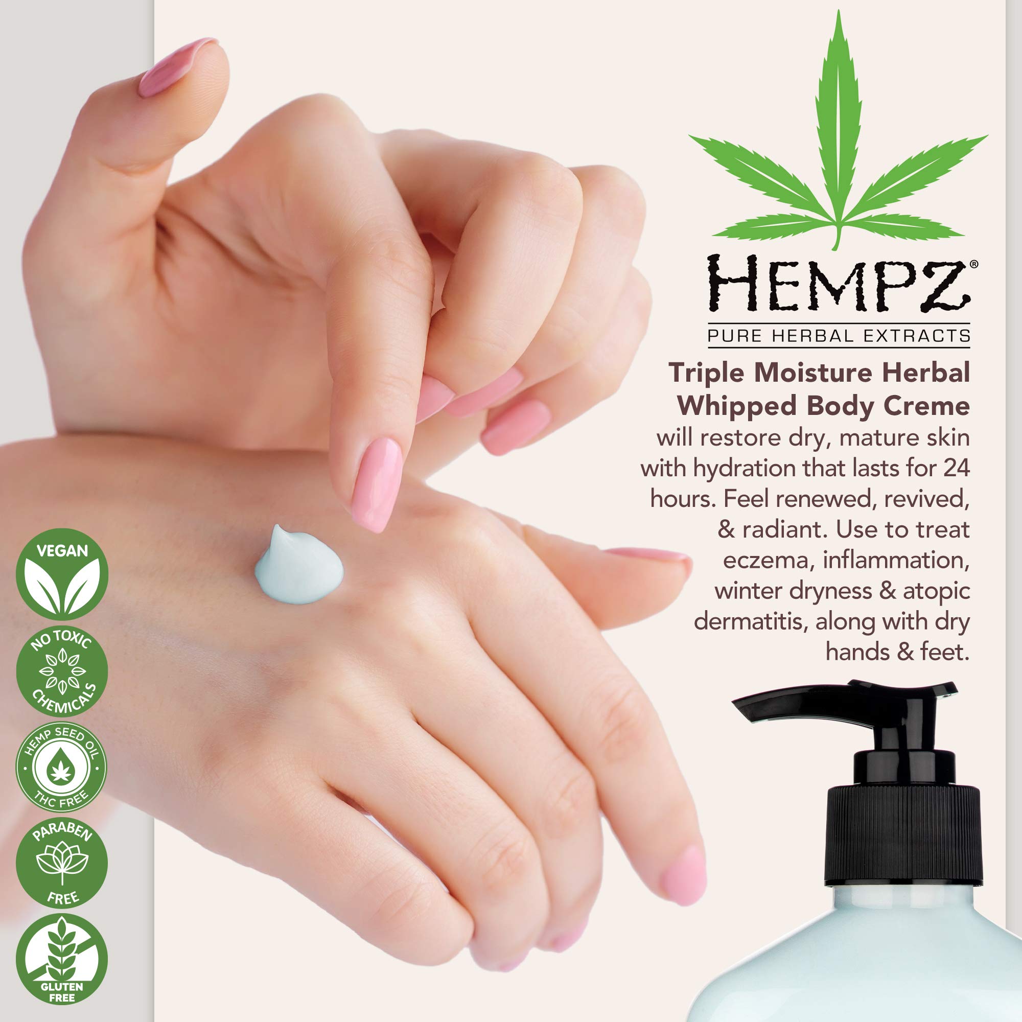 Hempz yangu oil inclusion shows nourishing care for supple skin.