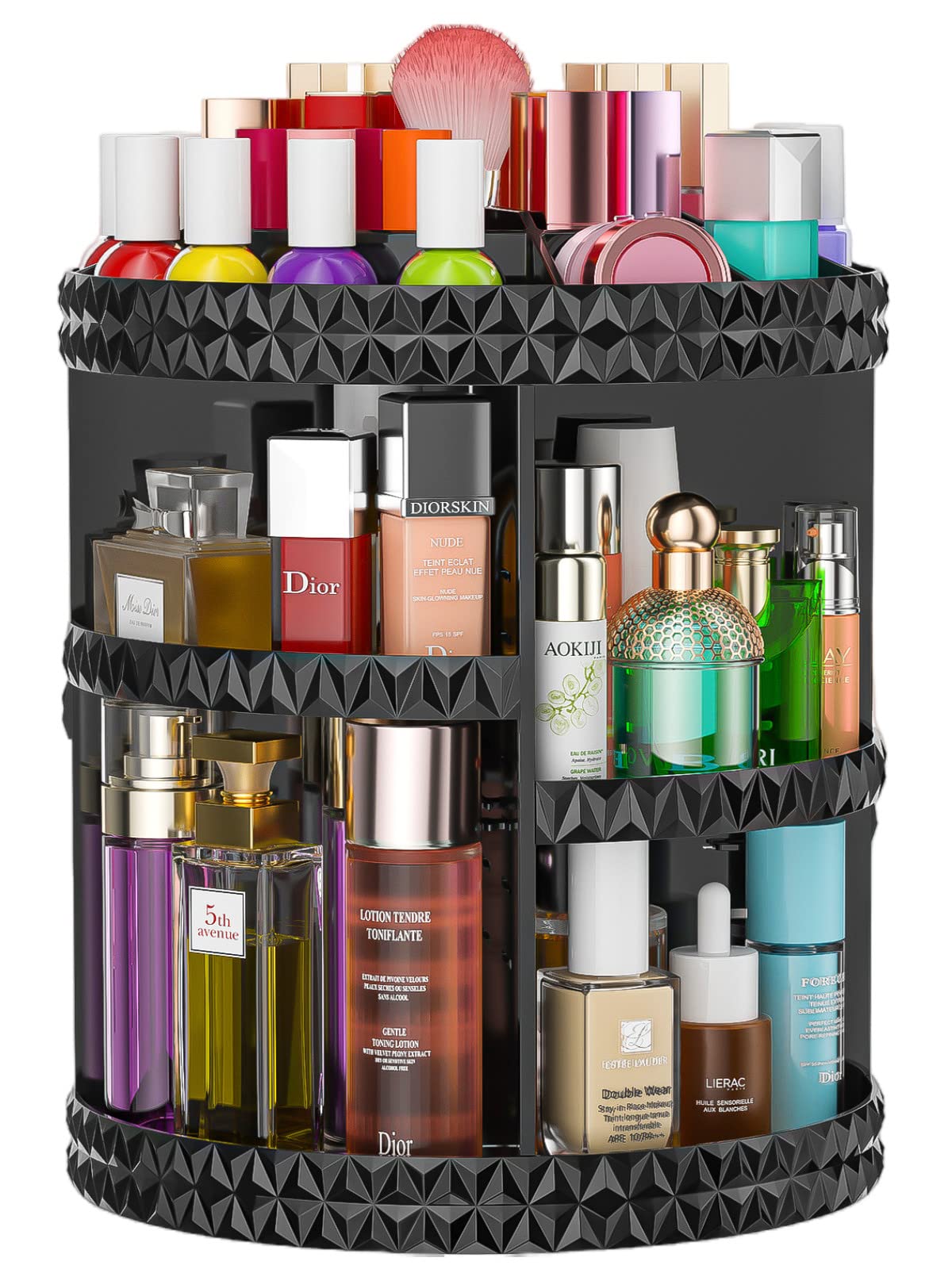 HEMTROY 360° rotating makeup organizer top view enables quick access to cosmetics