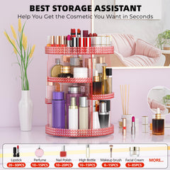 HEMTROY pink cosmetics organizer sits neatly on a countertop to maximize space.