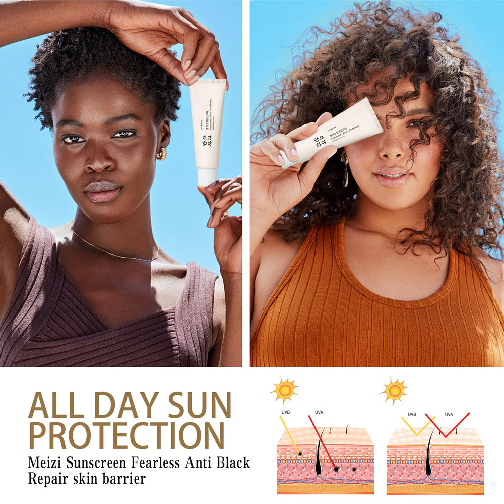 HENGRUNXIN Relief Sun SPF50 cream texture shows smooth finish.
