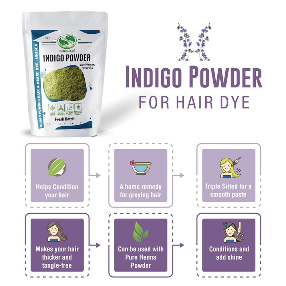 Swatch showing Indigo powder color result on hair from The Henna Guys.