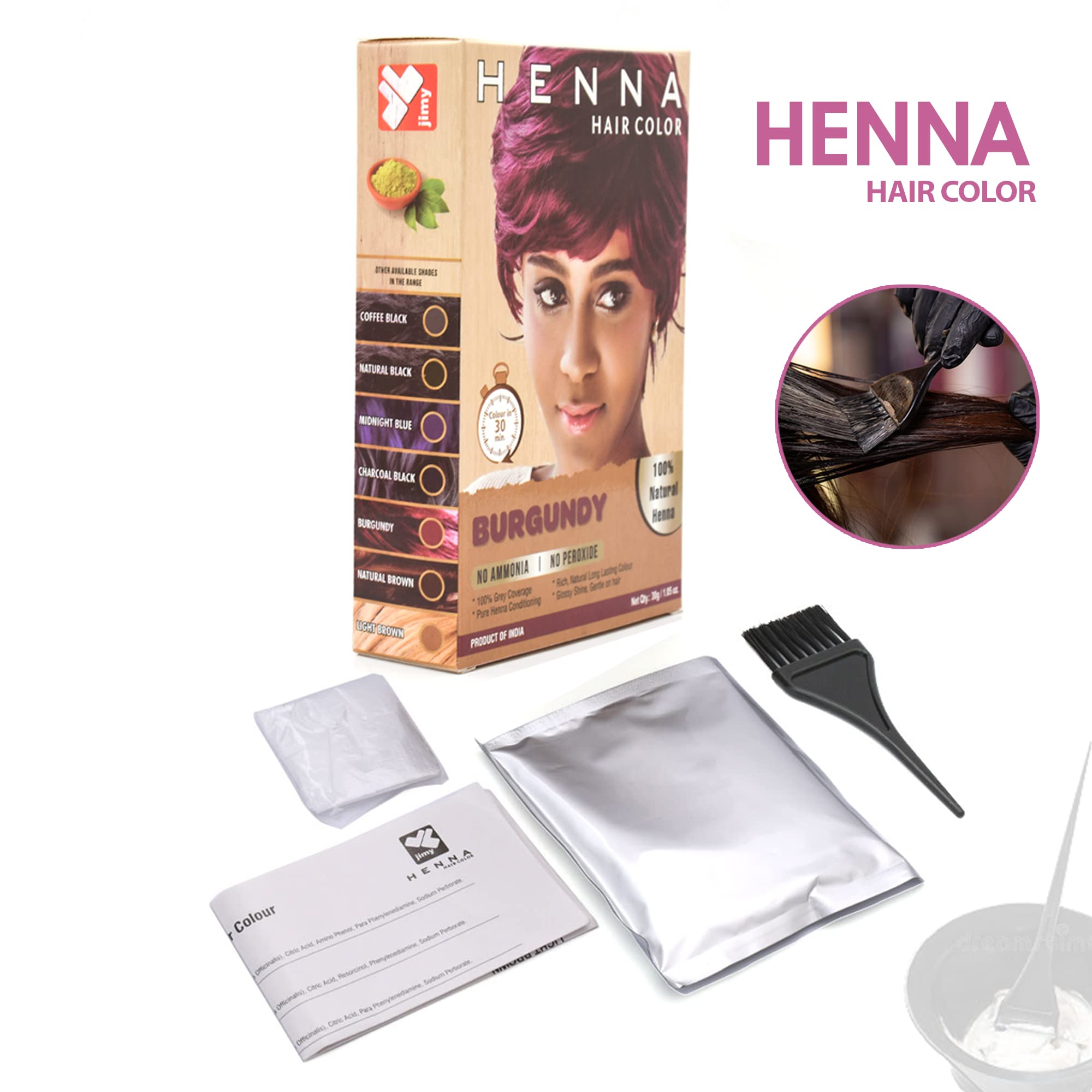 HENNA HAIR COLOR Burgundy grey coverage on roots and strands.