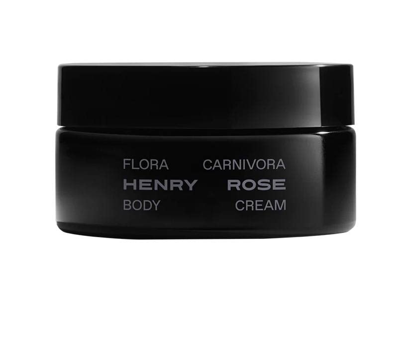 Henry Rose Flora Carnivora Body Cream showcases a creamy texture for daily hydration.
