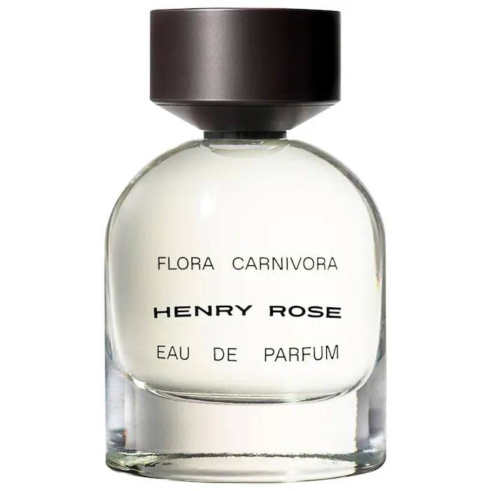 Henry Rose Flora Carnivora bottle with modern, genderless design and transparent ingredients for a premium scent experience.
