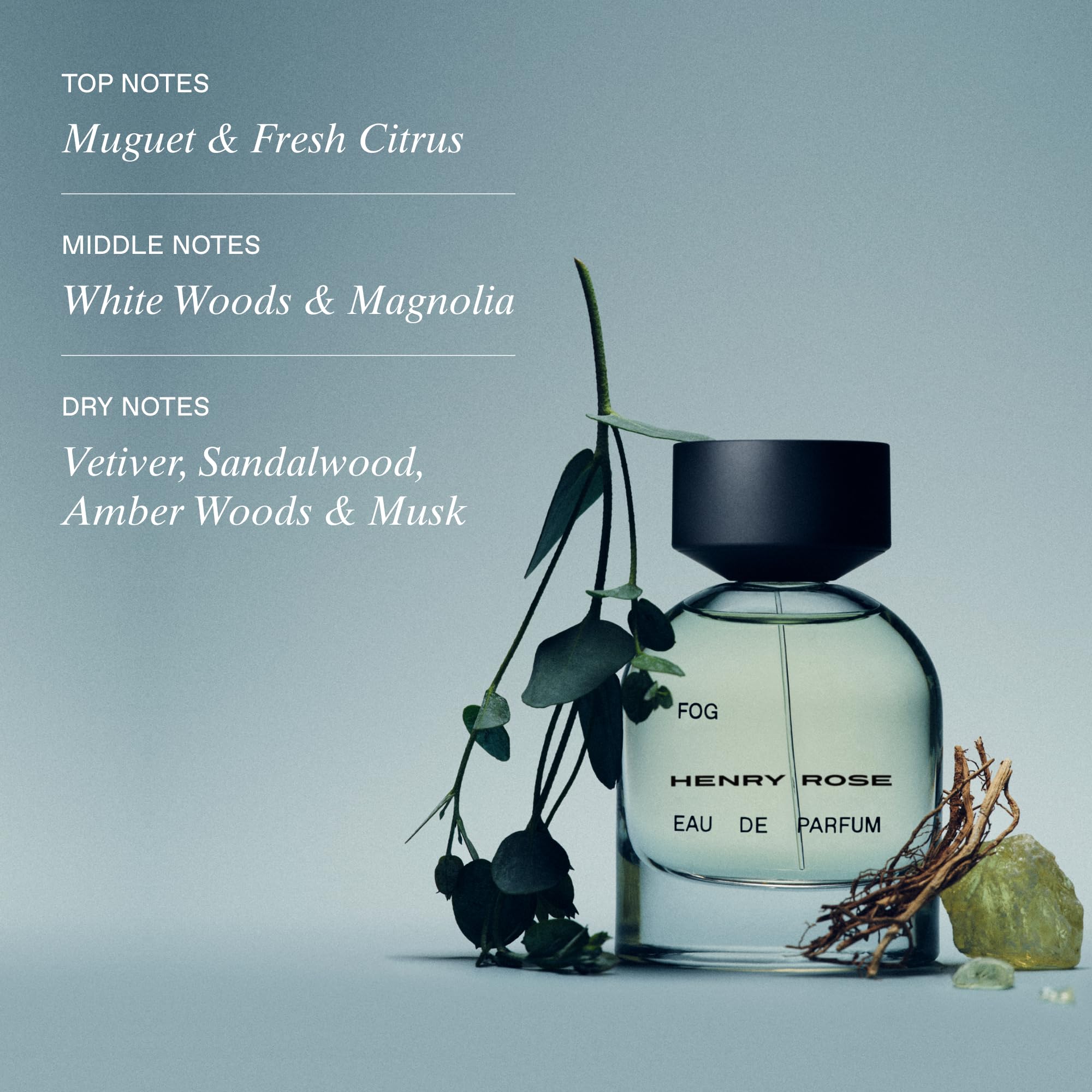 Henry Rose Fog vetiver-citrus close-up highlighting fresh, balanced notes.