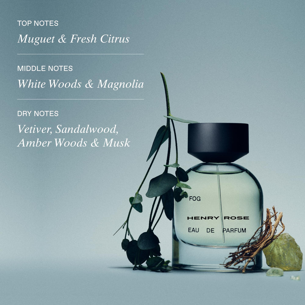 Henry Rose Fog vetiver-citrus close-up highlighting fresh, balanced notes.
