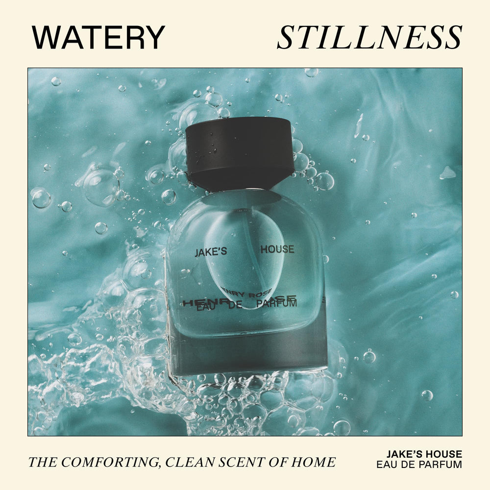 Sustainable packaging shows a Henry Rose bottle with a stylish design.
