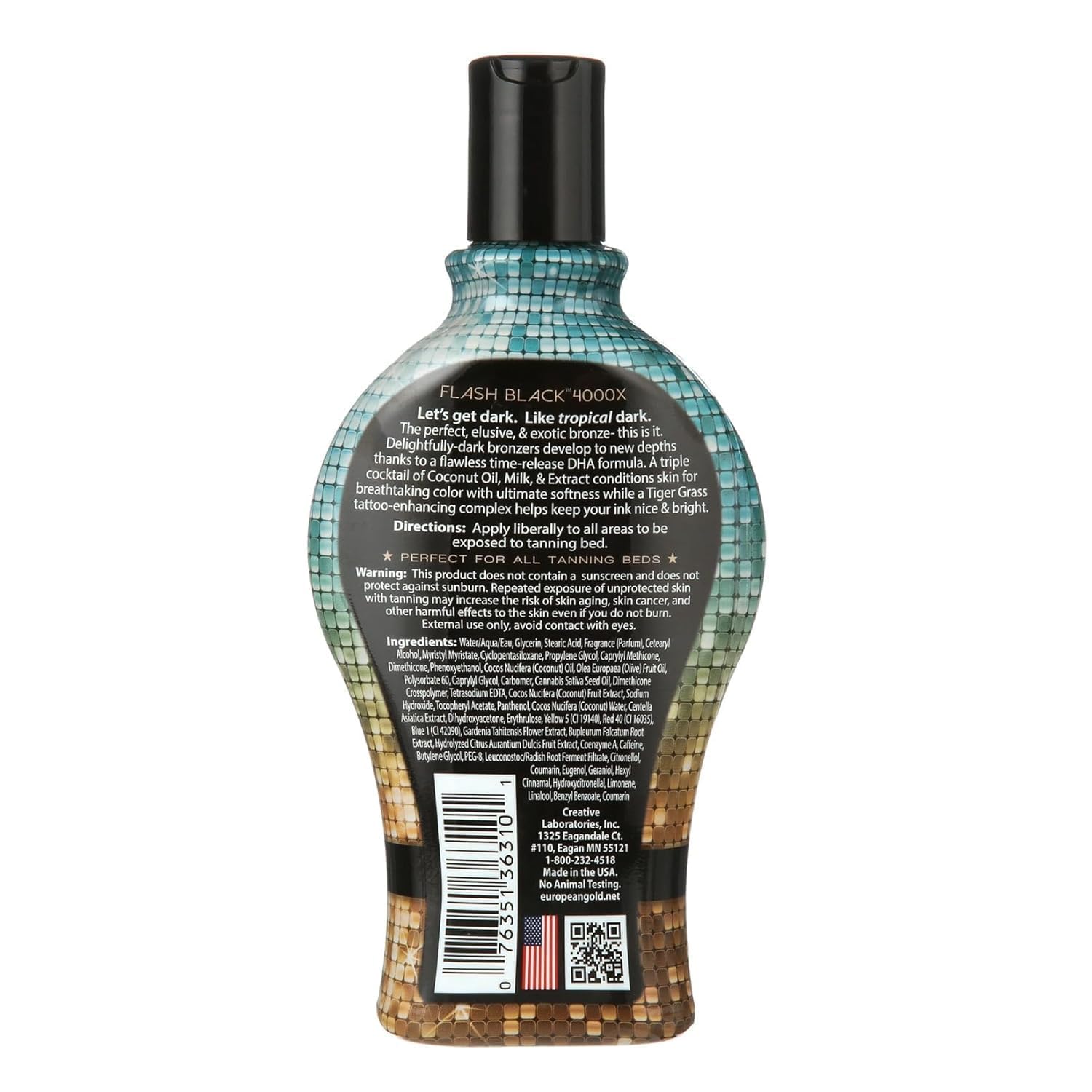 Hephboard European Gold Flash Black 4000X bottle for bolder bronzers and richer color.