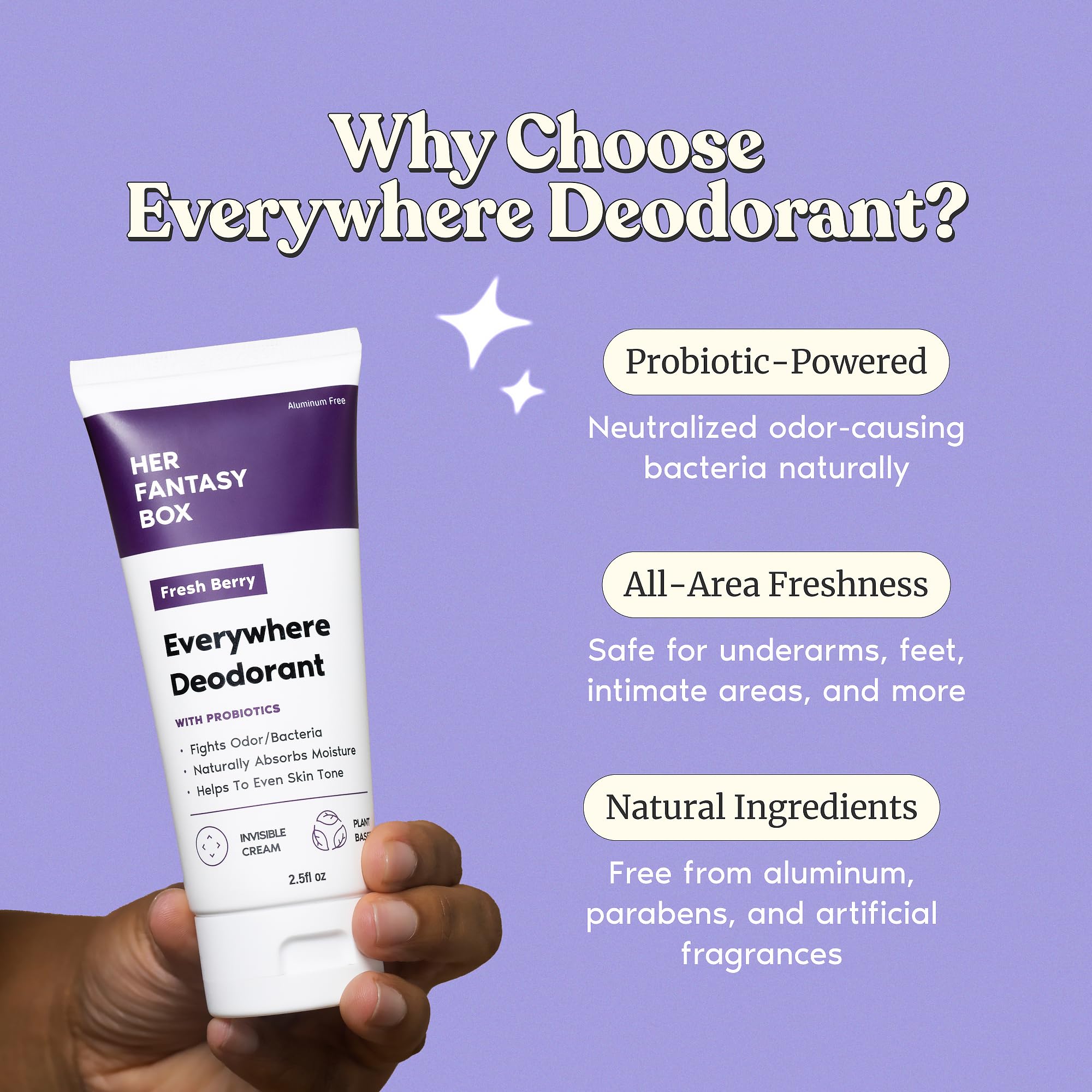 Her Fantasy Box Everywhere Deodorant berry-scent in-use skin-friendly texture for daily wear