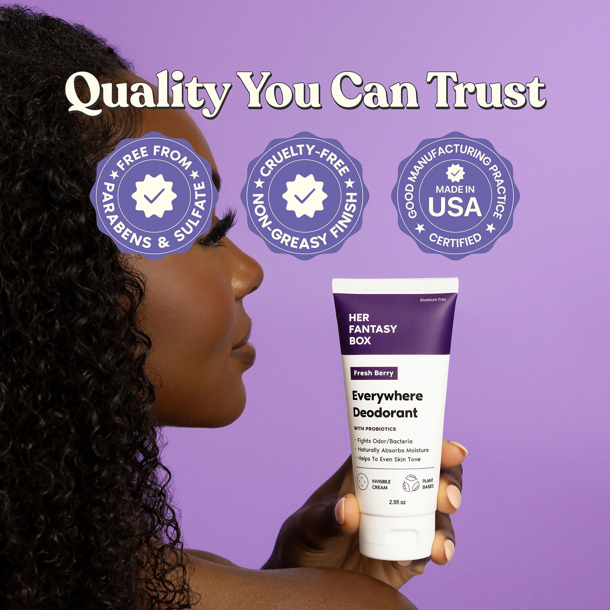 Her Fantasy Box Everywhere Deodorant berry-scent probiotic-balance signals balanced skin tone