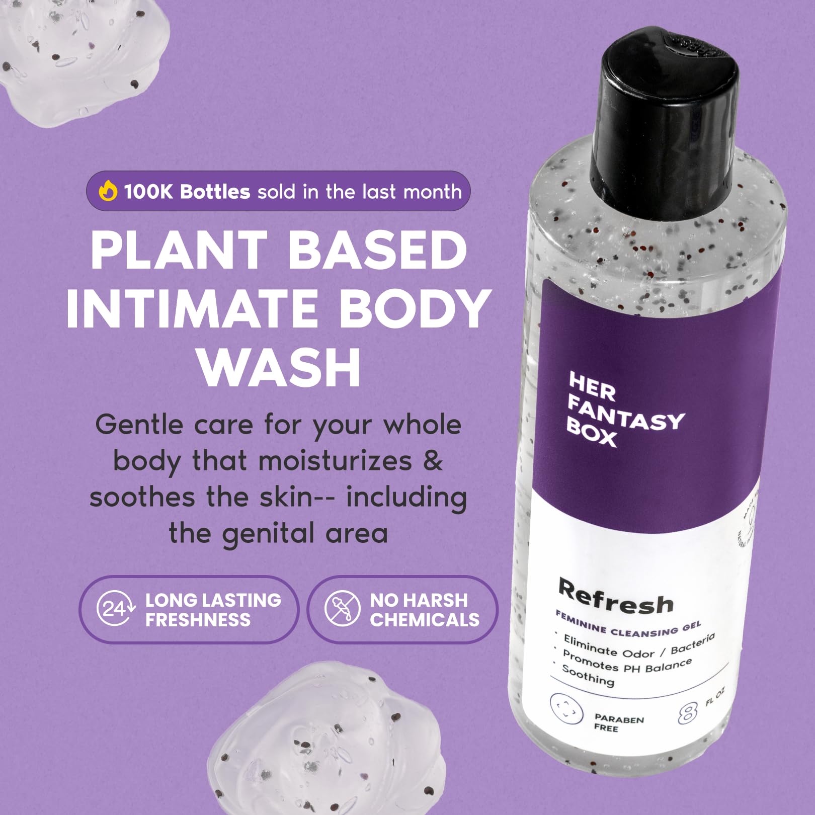 Her Fantasy Box Refresh product applied to skin during a routine shower