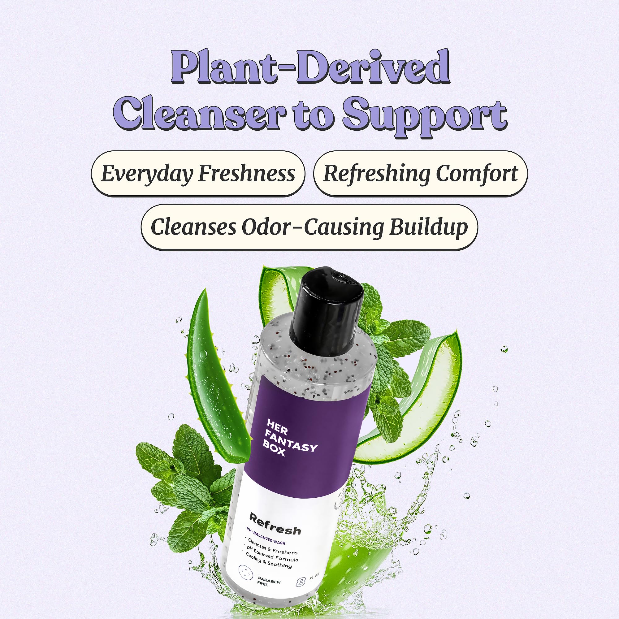Her Fantasy Box Refresh lather closeup showing creamy foam for sensitive skin