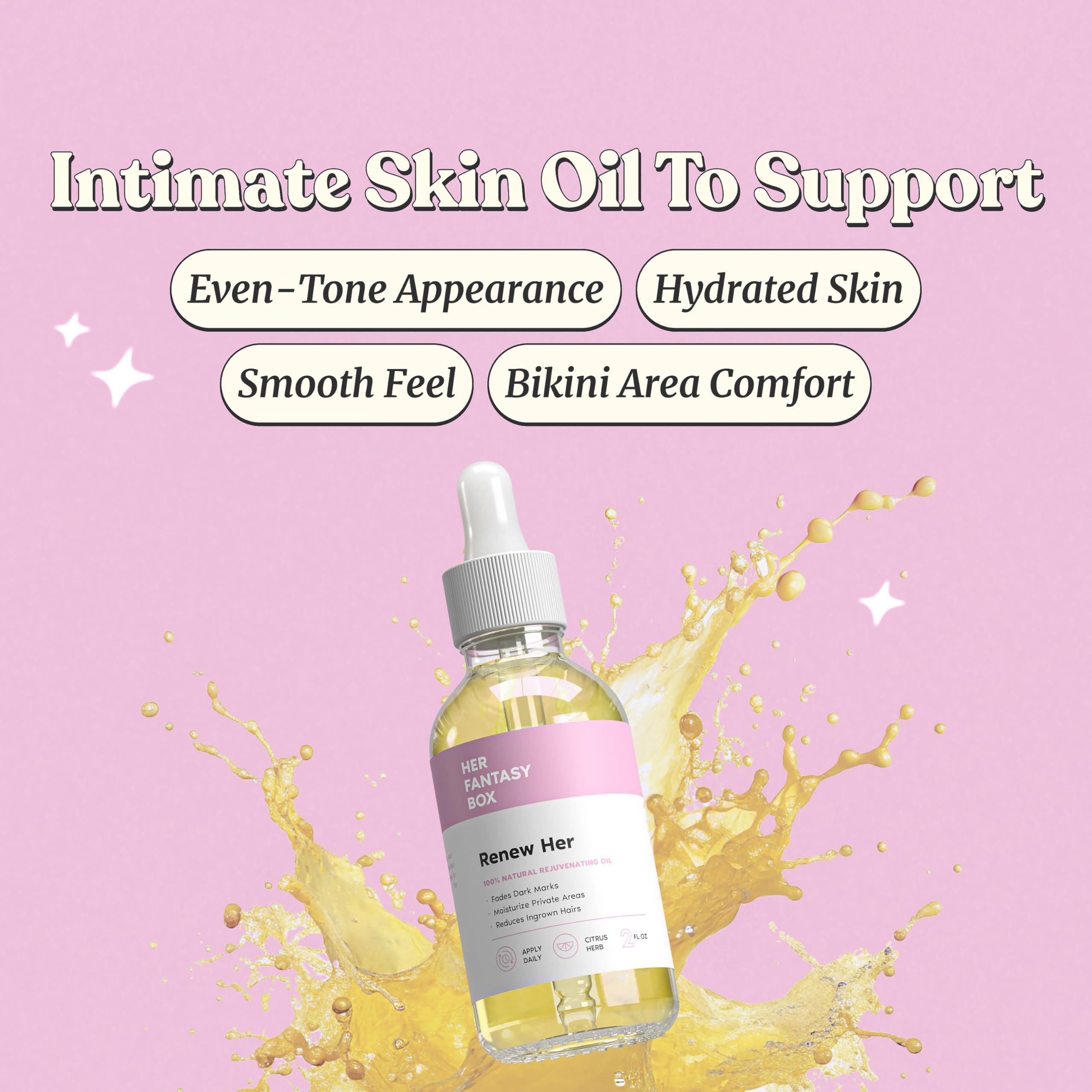 Renew Her bottle close-up highlighting natural ingredients.