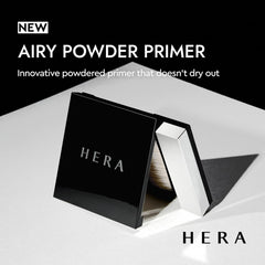 HERA Airy Blurring Powder Primer brush close-up demonstrating easy 1-2 touch application