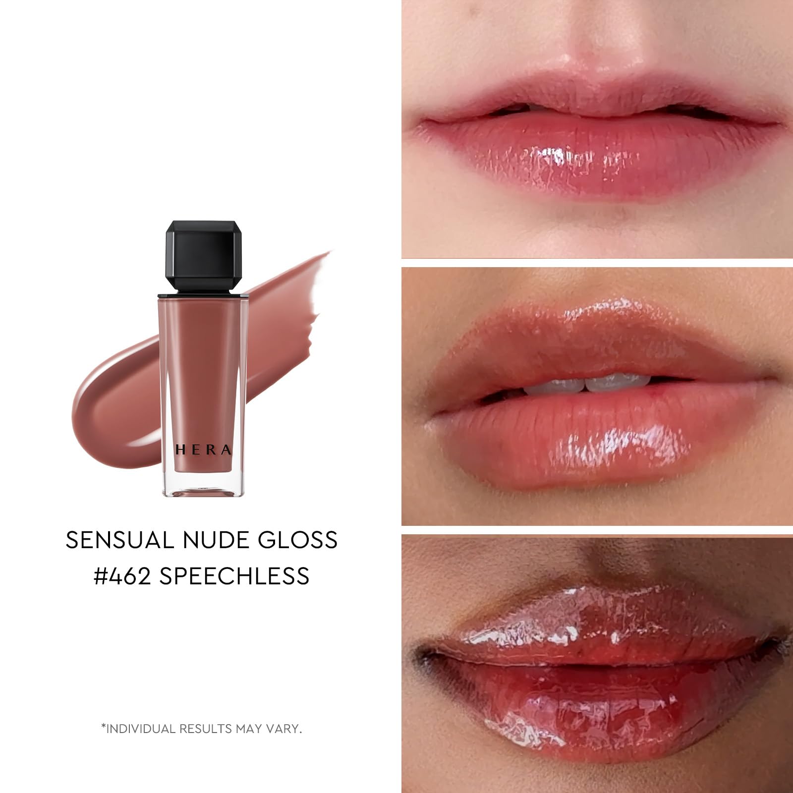 HERA Sensual Nude Gloss Speechless applicator enables quick, even lip coverage.