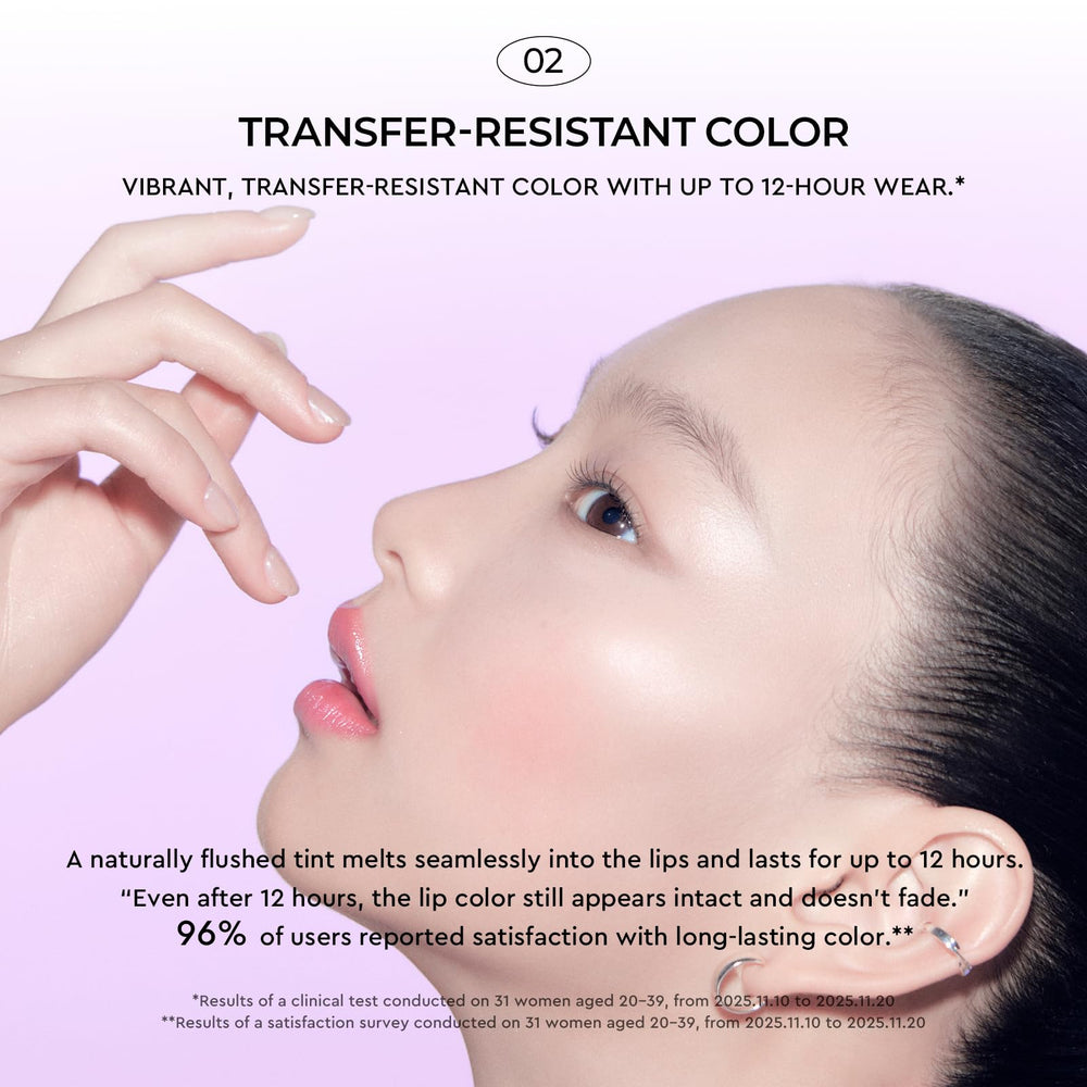 HERA Sensual Tinted Shine Lip Serum Sundaze demonstrates transfer-resistant color.