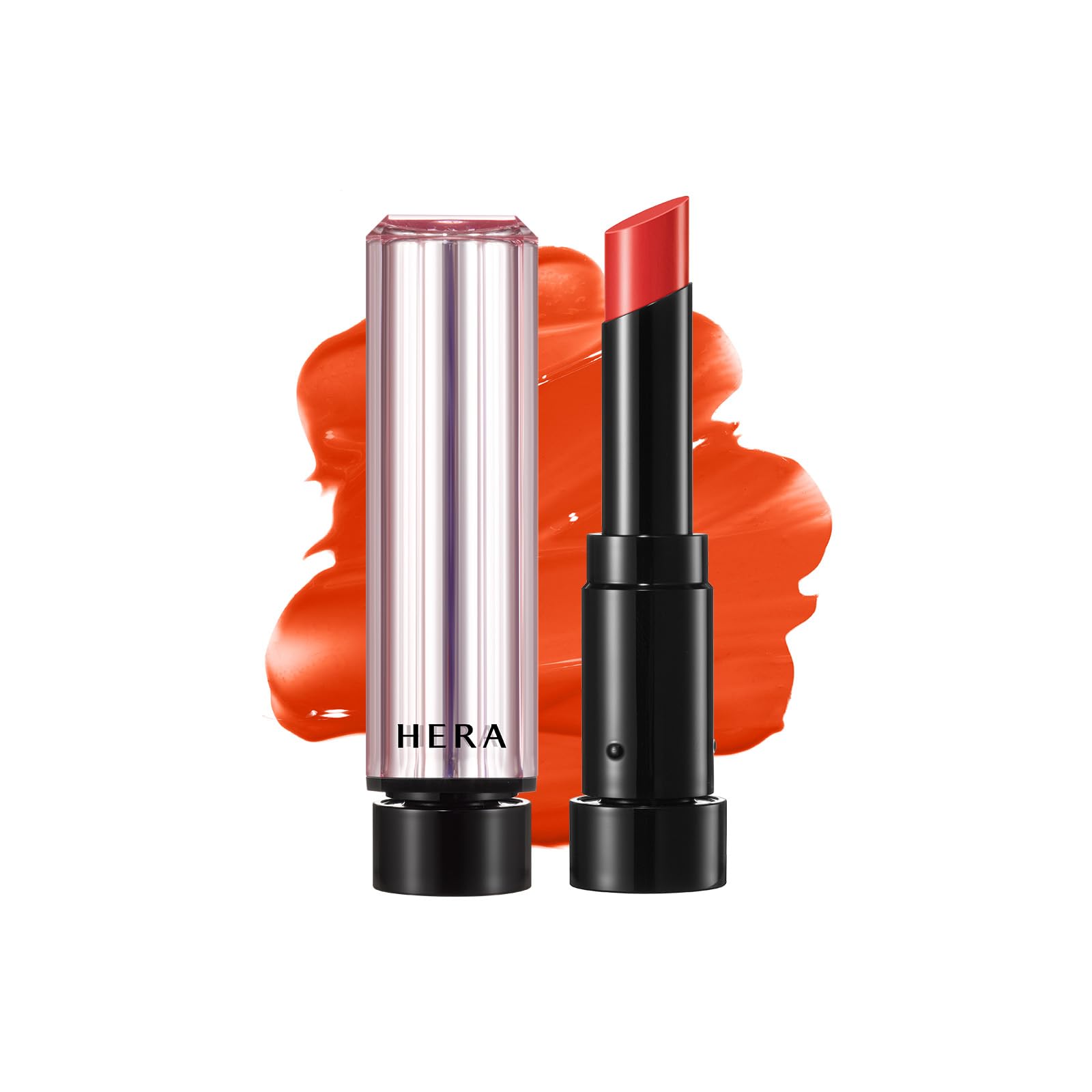 HERA Sensual Tinted Shine Stick Orange Scotch swatch on lips showing vibrant color and shine.