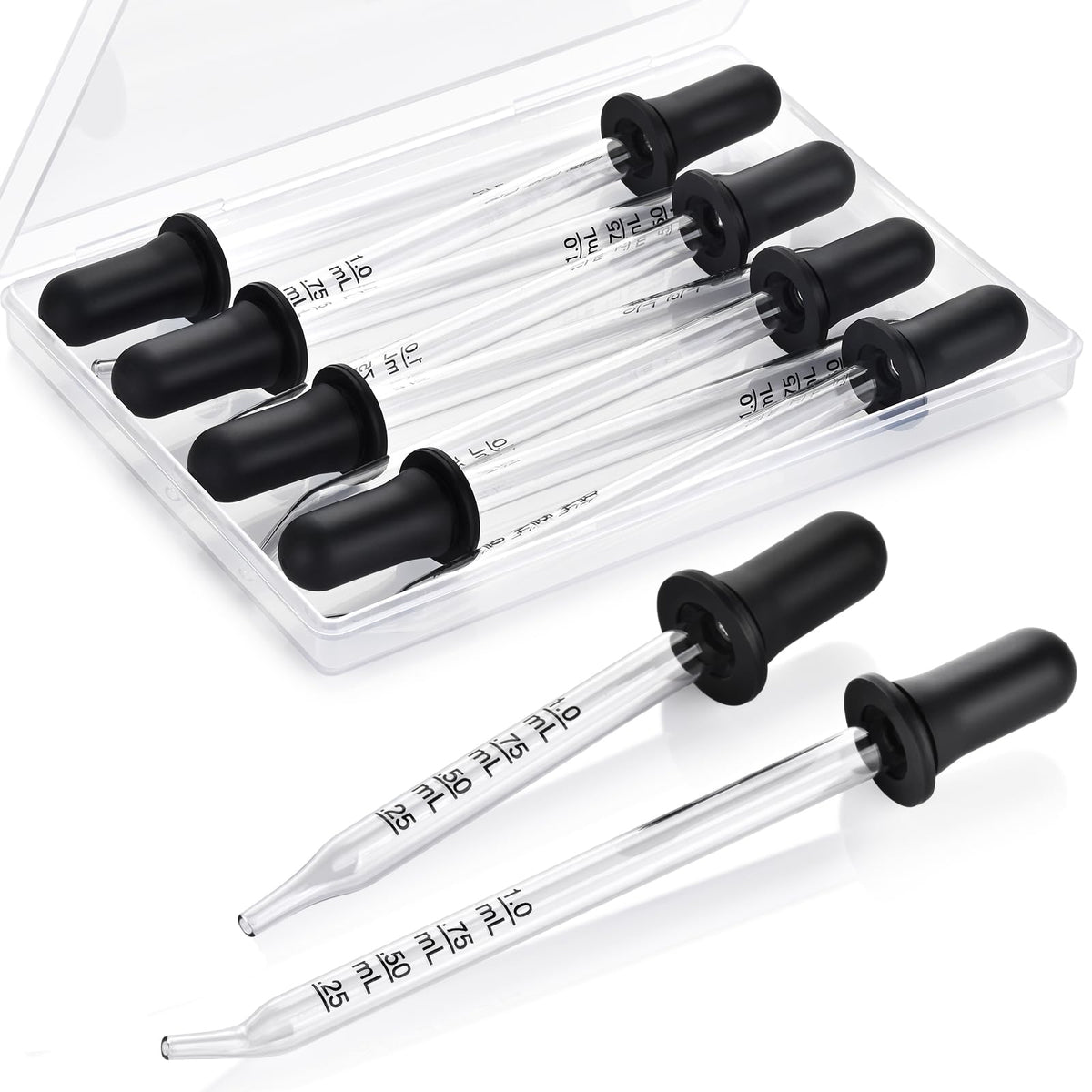 Herain 8-pack glass pipette with long bent tips for precise essential oil transfer.
