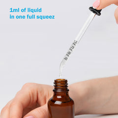Herain glass dropper shows clear 0.25–1 ml scale for accurate dosing.