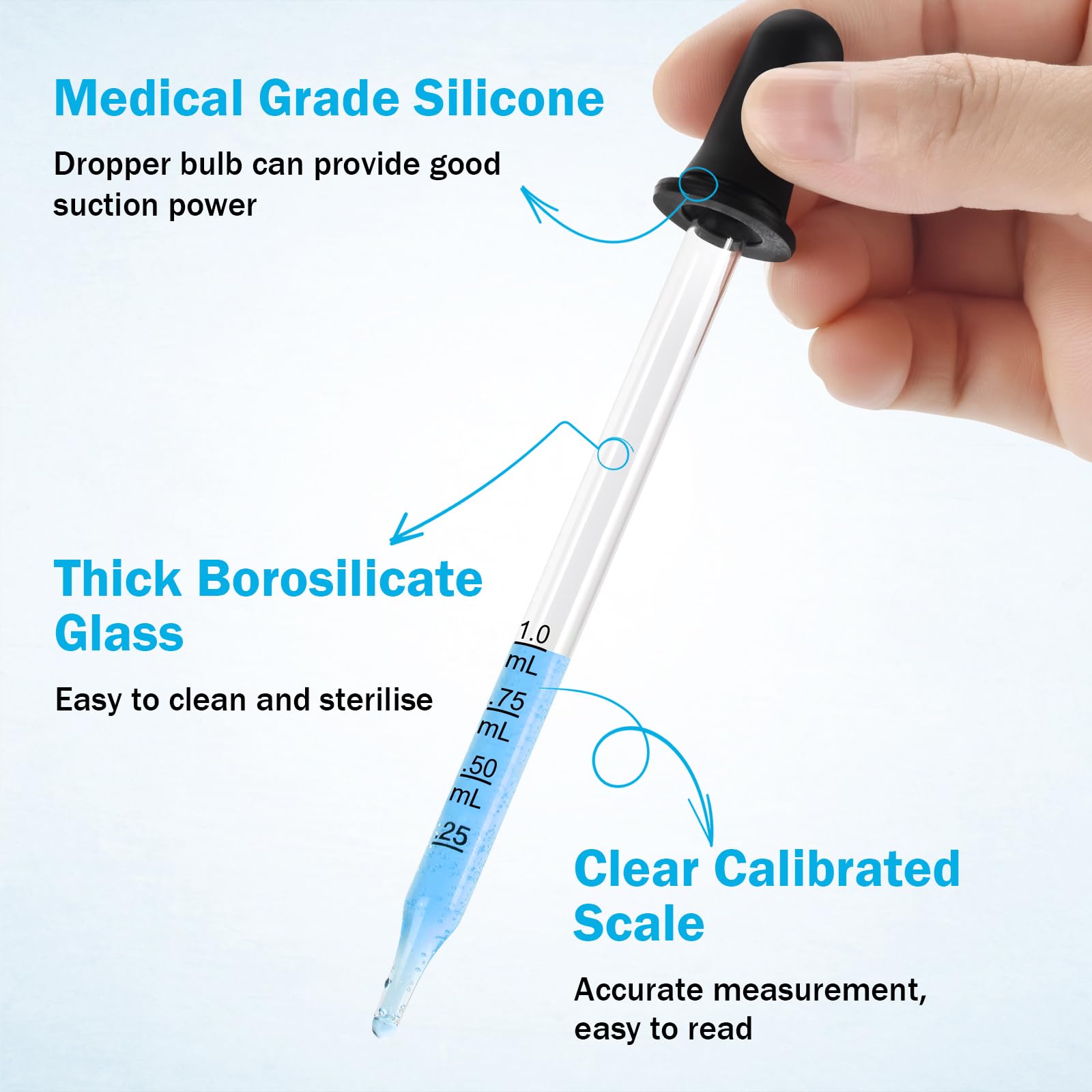 Herain glass pipette with short straight tips for small-volume transfers.