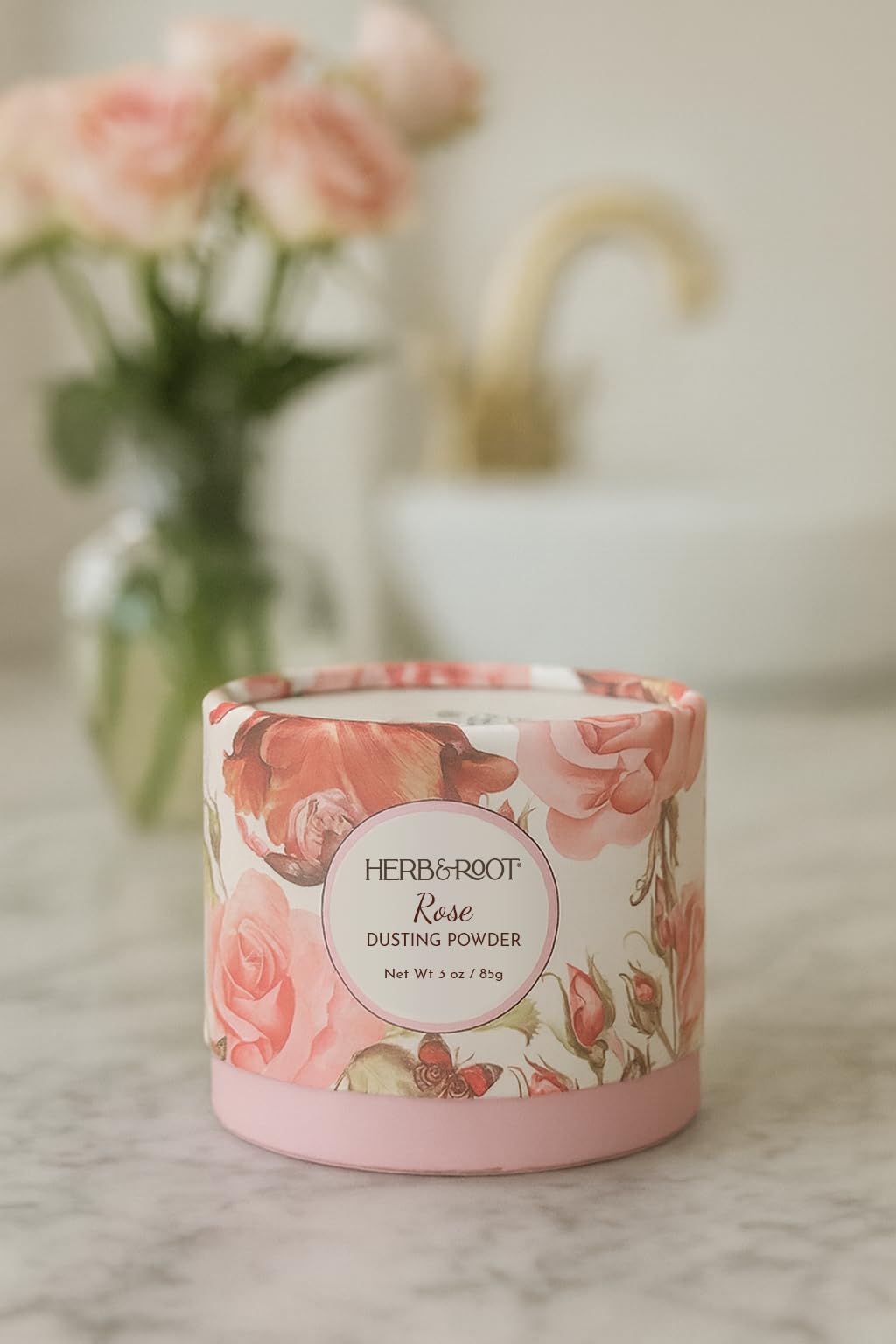 Herb & Root Lavender dust powder for a calming, refreshing finish