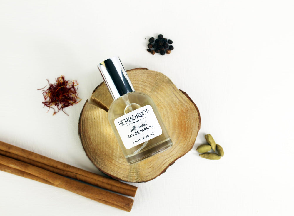 Herb & Root Amber Wood Spice label hints at saffron, cardamom, sandalwood notes