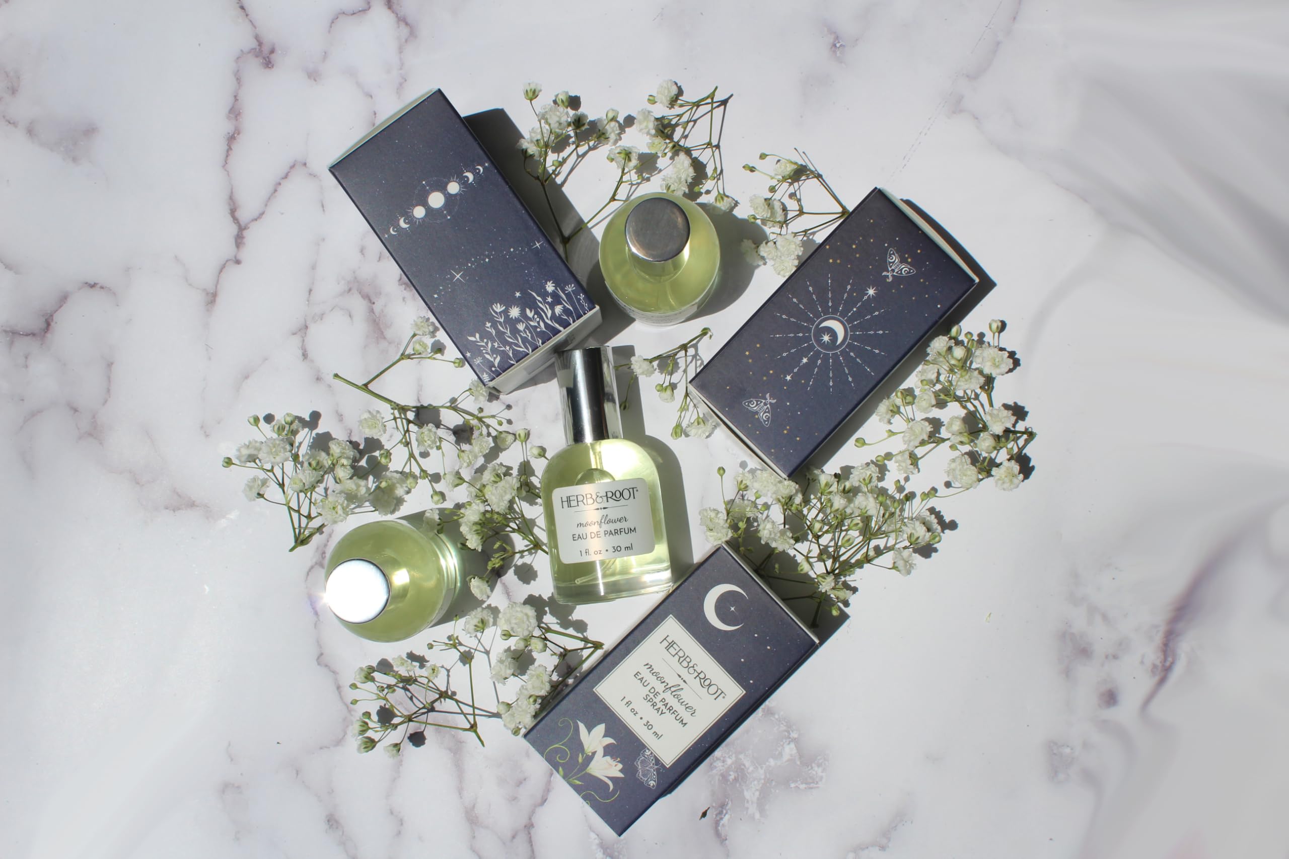 Herb & Root Moonflower orris and rose accents offer refined floral allure.