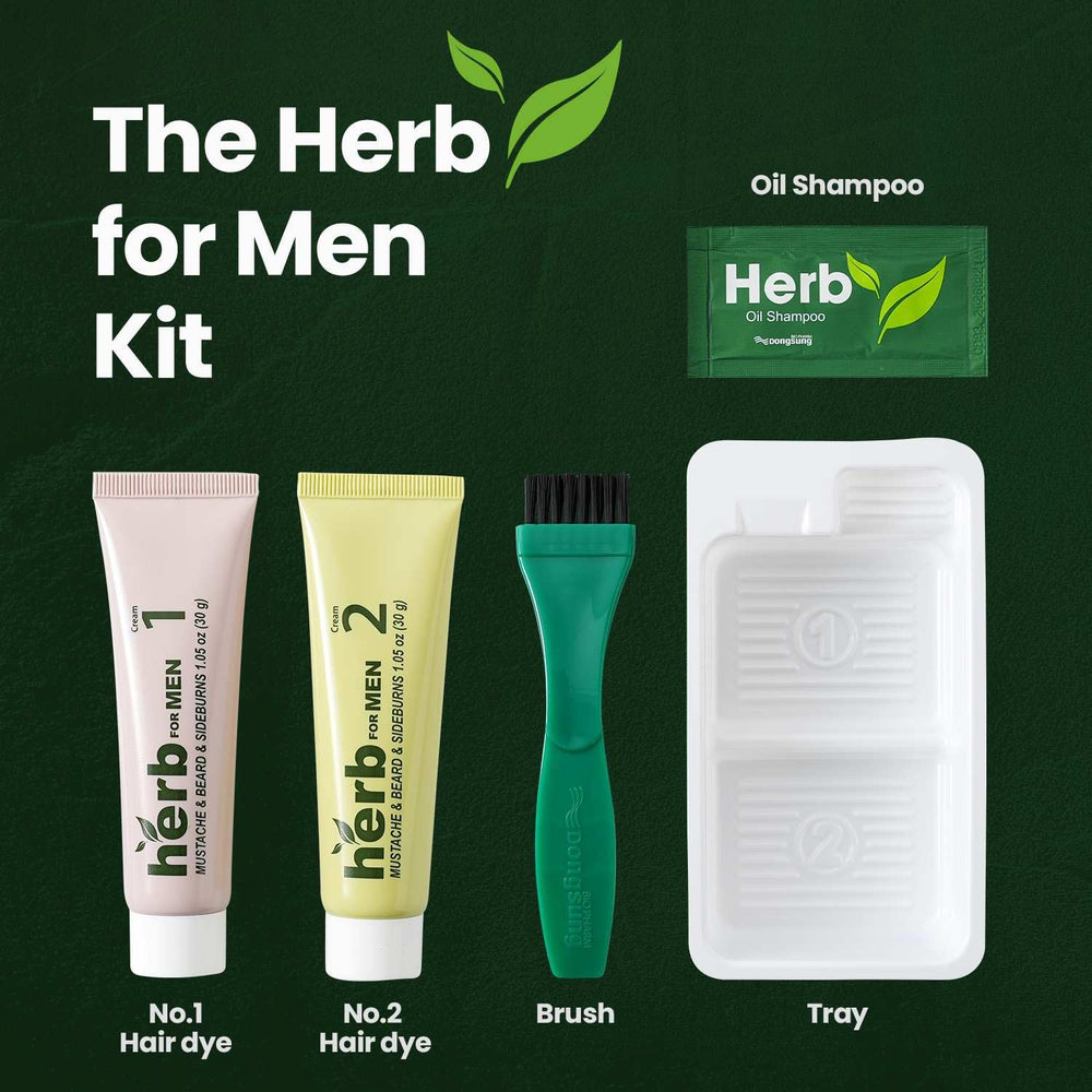 Herb Speedy finished dark brown shade on facial hair.