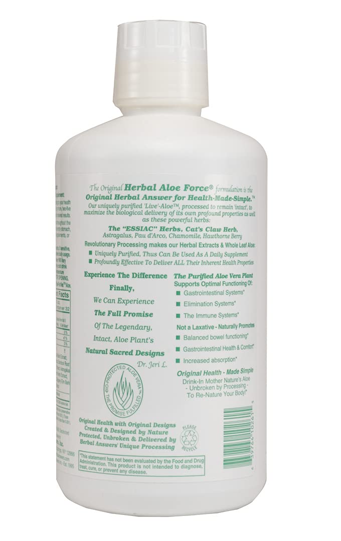 HERBAL ANSWERS Herbal Aloe Force label-closeup highlights non-GMO and gluten-free formulation.