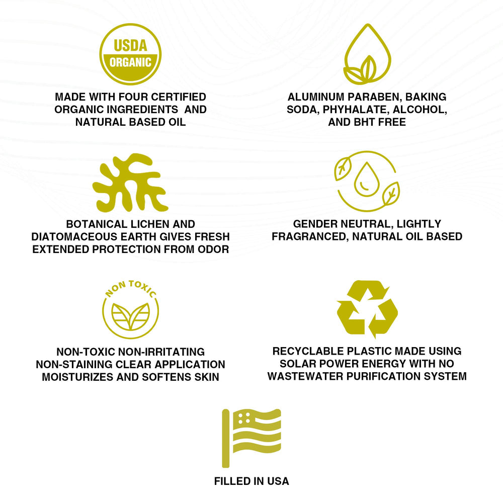 Herbal Clear Naturally ingredients panel highlights organic lichen and diatomaceous earth