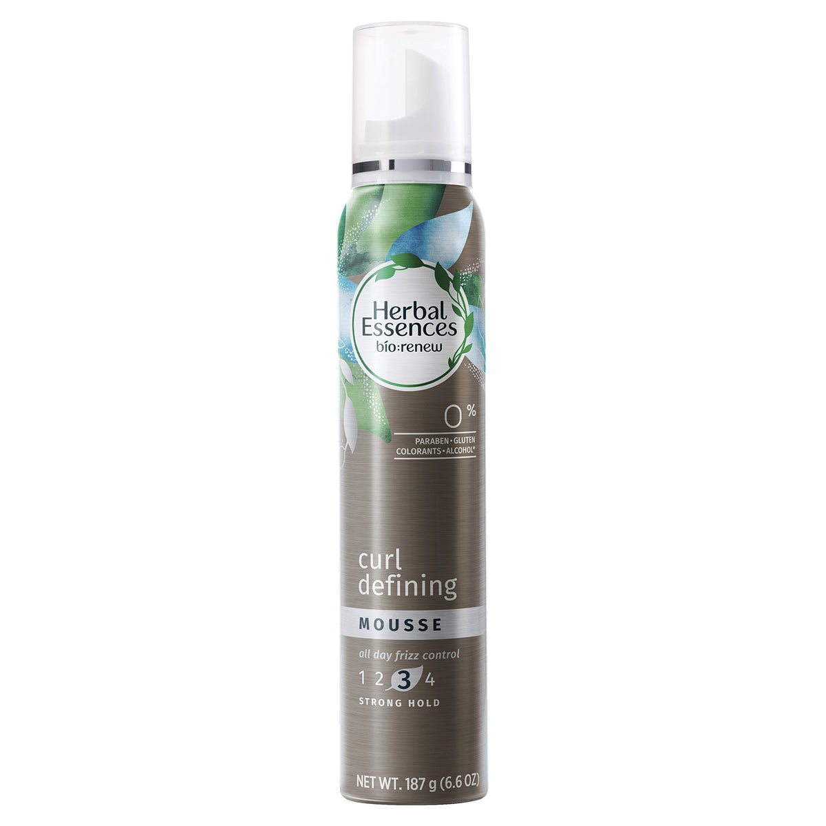 Herbal Essences Biorenew Curl Define Mousse bottle for defined curls and humidity control.