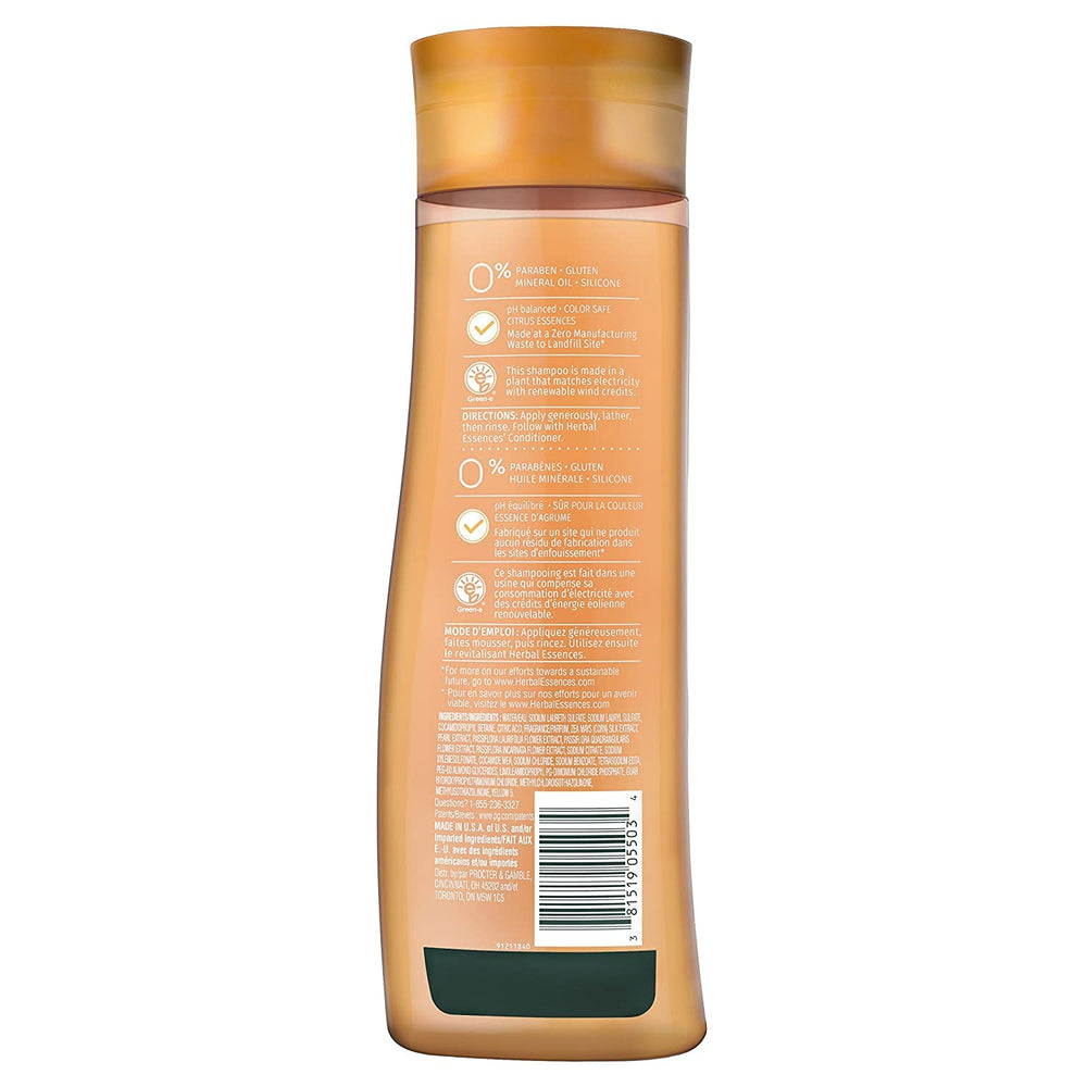 Herbal Essences Body Envy shampoo packaging detail emphasizes paraben-free claim