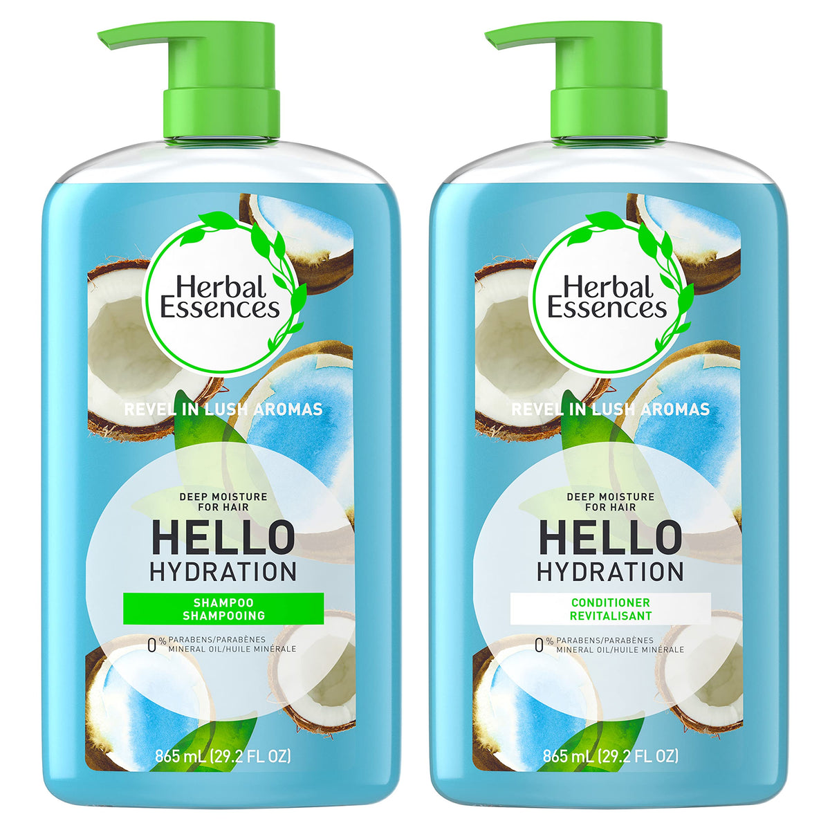 Herbal Essences Hello Hydration shampoo bottle with coconut scent for hydrated hair