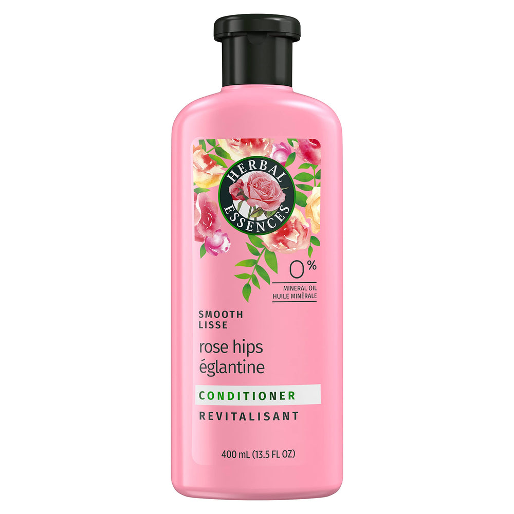 Herbal Essences Rose Hips Smooth Conditioner bottle for shiny, smooth hair.