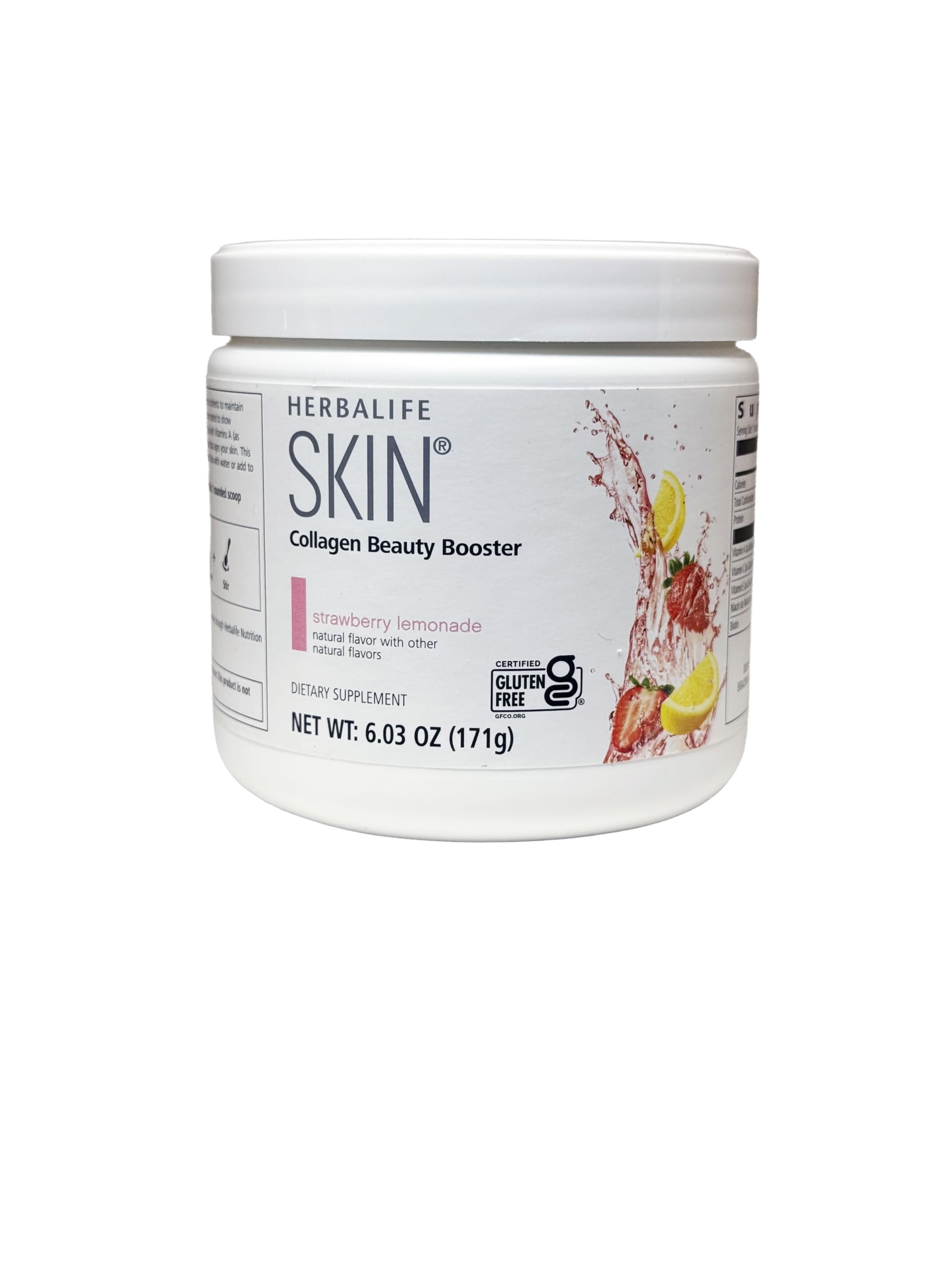 Herbalife SKIN collagen strawberry lemonade bottle promotes radiant skin from within.